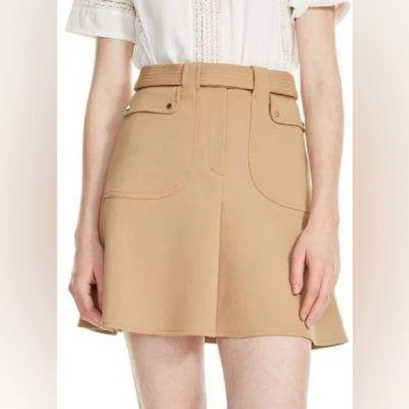 MAJE Tie Waist A-line Skirt In Camel Size 2 - Picture 1 of 6